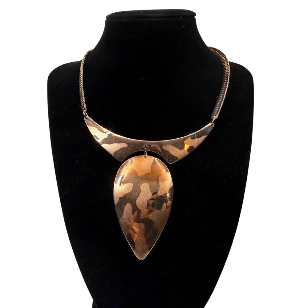 Bold Abstract Copper Tone Collar Statement Necklace Fashion Jewelry 15